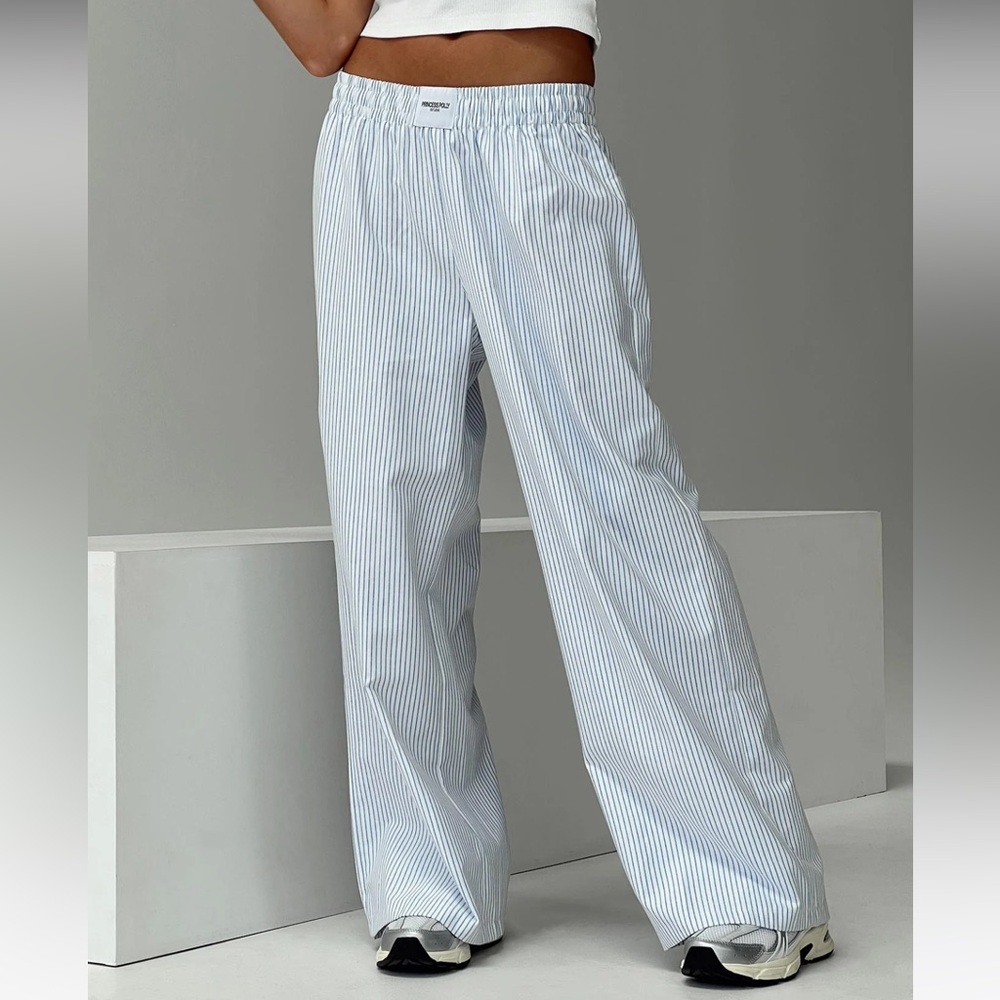 Princess Polly Light Blue Striped Wide Leg Pants